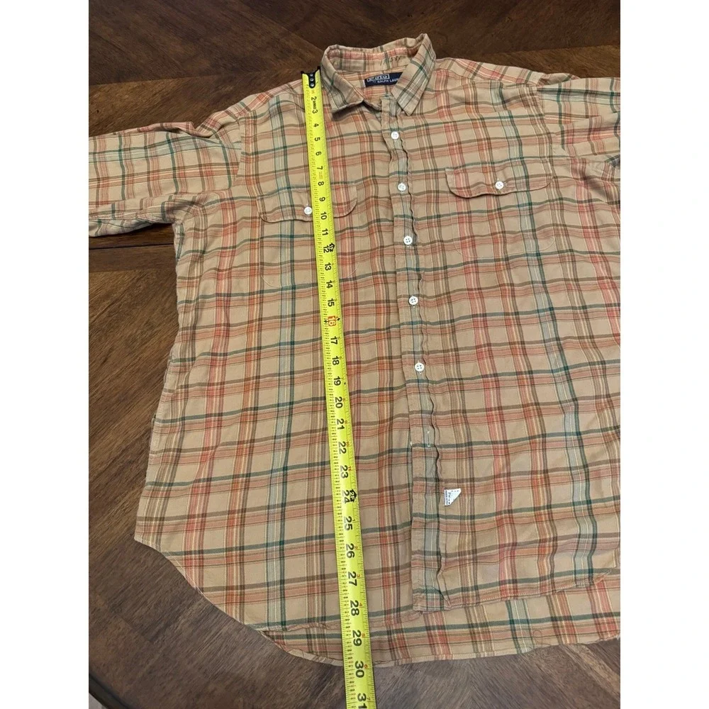 Polo Ralph Lauren Mens Plaid Button Down Shirt Tan Orange‎ Green Large 16.5 L/S